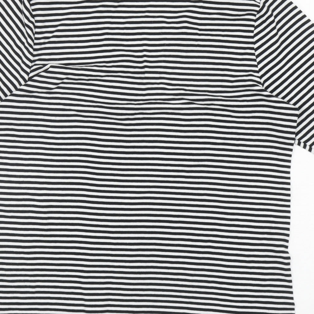 Marks and Spencer Womens White Striped Cotton Basic T-Shirt Size 16 V-Neck
