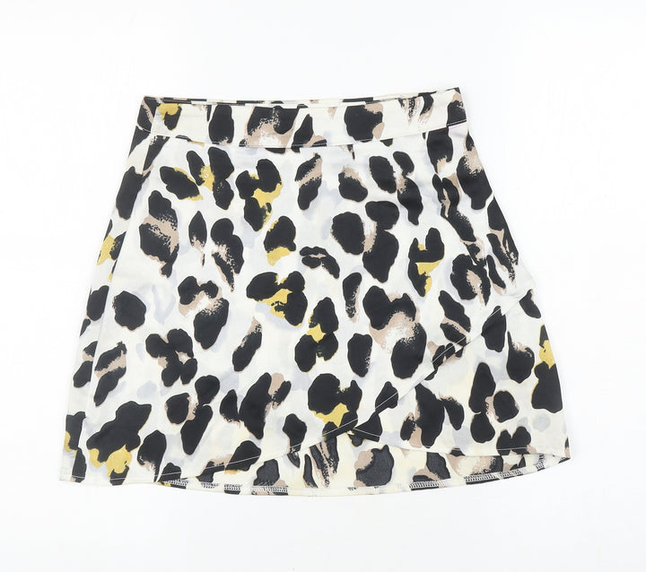 In the Style Womens Ivory Animal Print Polyester Wrap Skirt Size 8 Zip