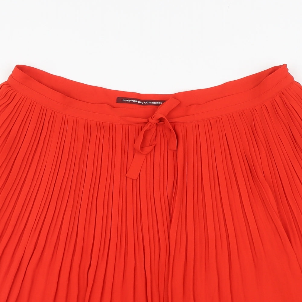 Comptoir des Cotonniers Womens Red Polyester Pleated Skirt Size 14 Zip