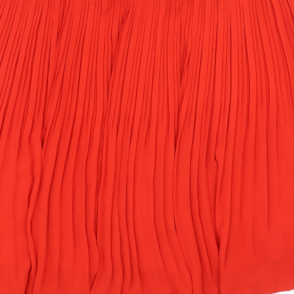 Comptoir des Cotonniers Womens Red Polyester Pleated Skirt Size 14 Zip
