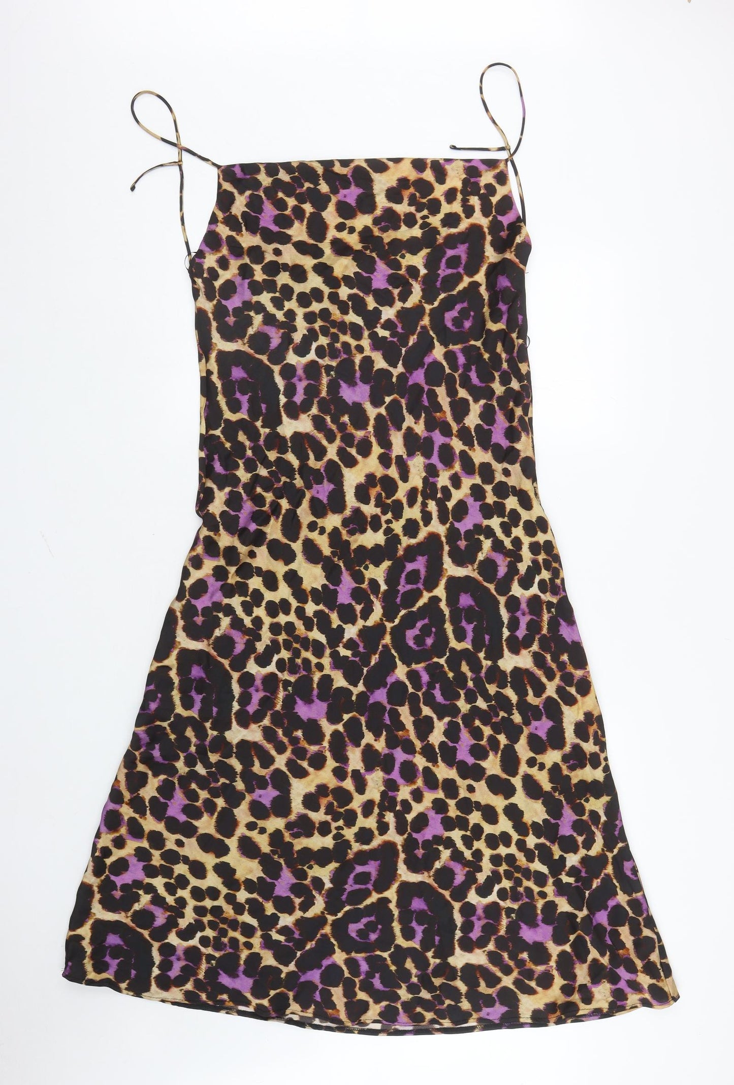 Zara Womens Brown Animal Print Polyester Slip Dress Size M Cowl Neck Pullover