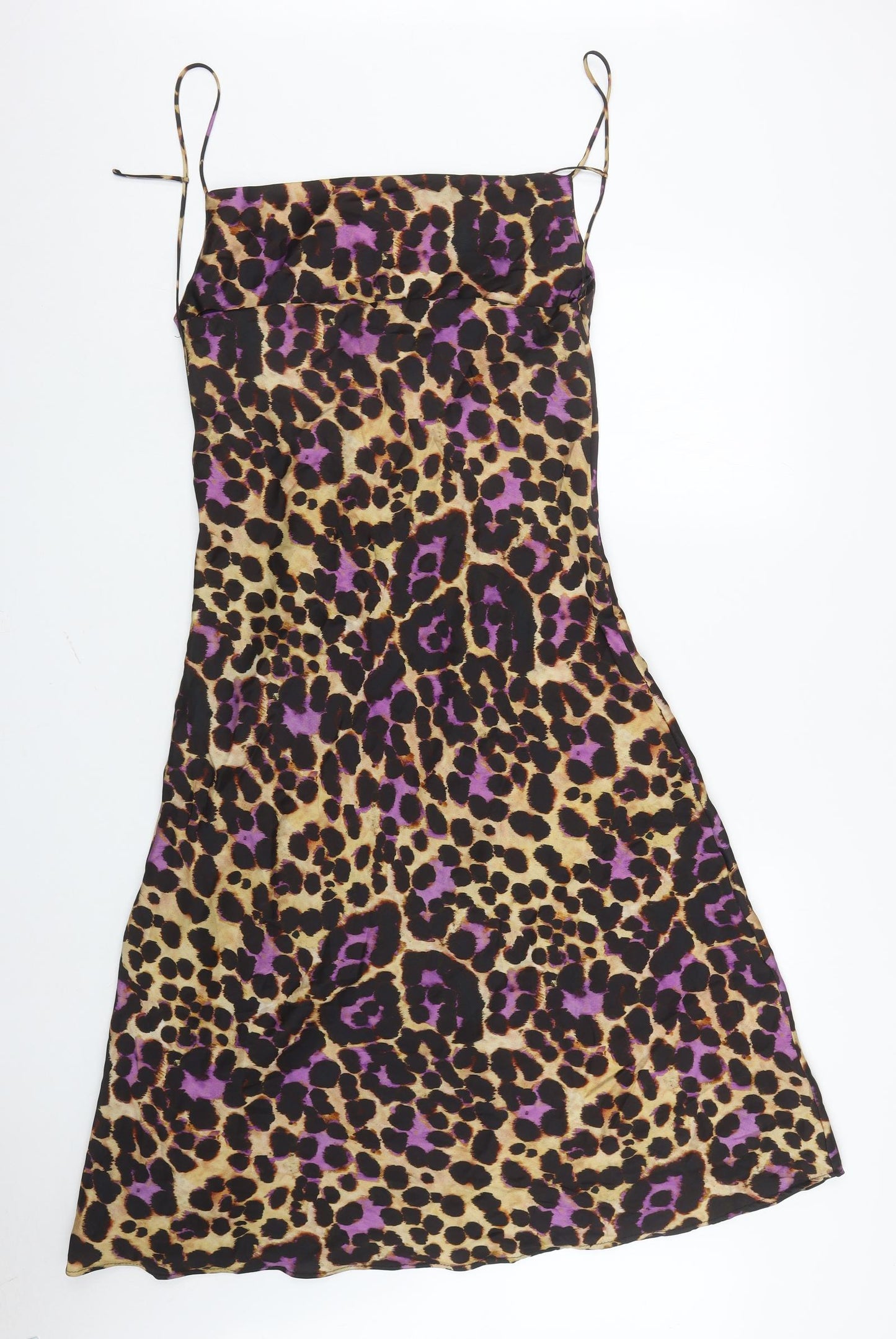 Zara Womens Brown Animal Print Polyester Slip Dress Size M Cowl Neck Pullover