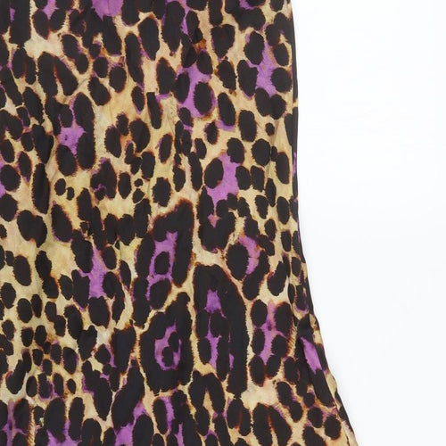 Zara Womens Brown Animal Print Polyester Slip Dress Size M Cowl Neck Pullover