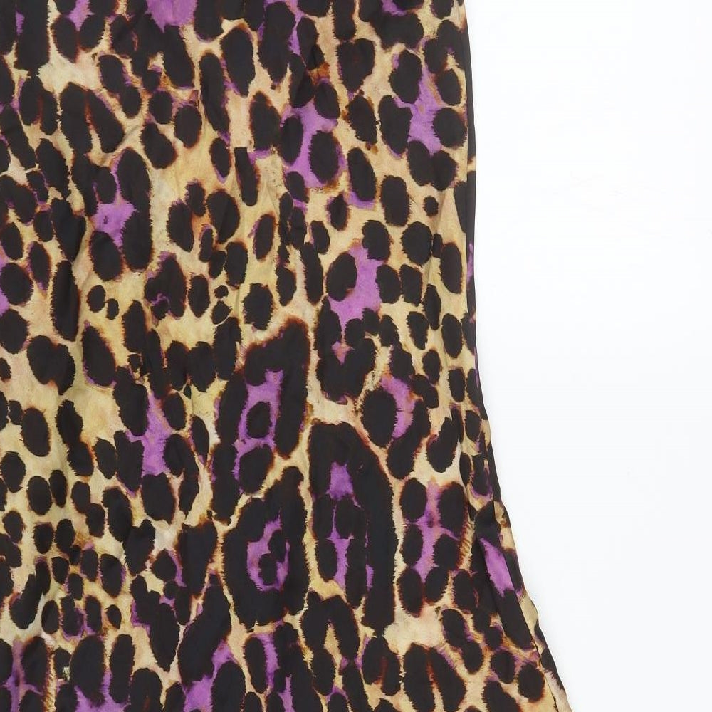 Zara Womens Brown Animal Print Polyester Slip Dress Size M Cowl Neck Pullover