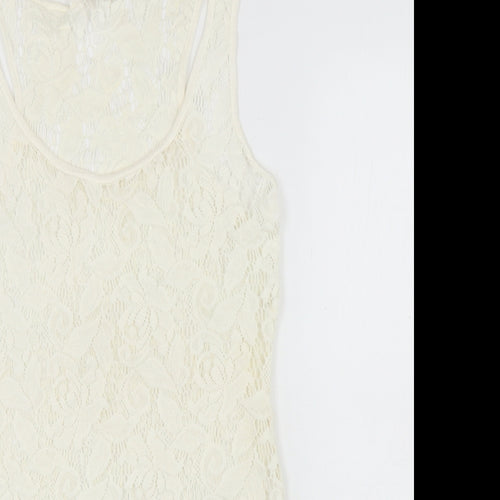 NEXT Womens Ivory Polyamide Basic Tank Size 10 Scoop Neck