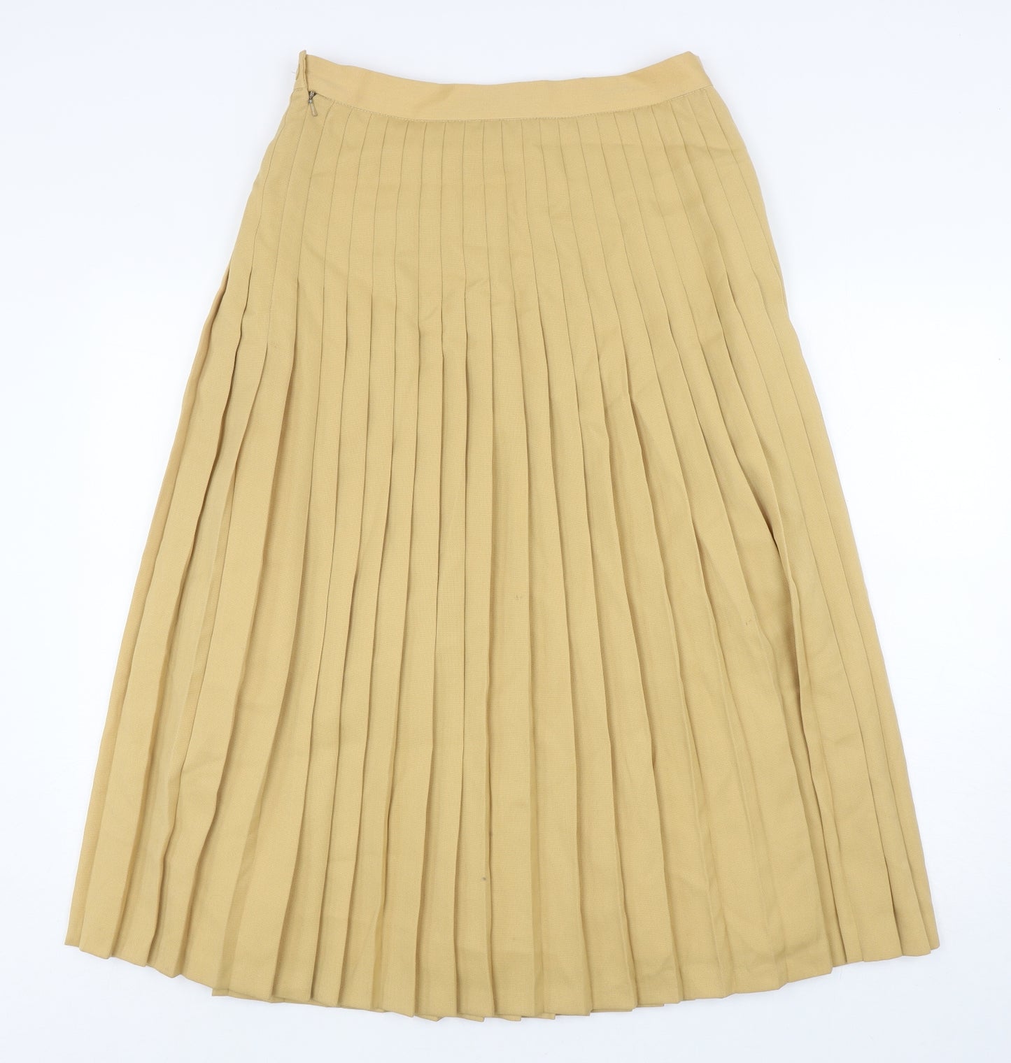 Viyella Womens Yellow Wool Pleated Skirt Size 14 Zip