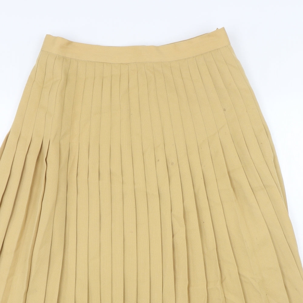 Viyella Womens Yellow Wool Pleated Skirt Size 14 Zip