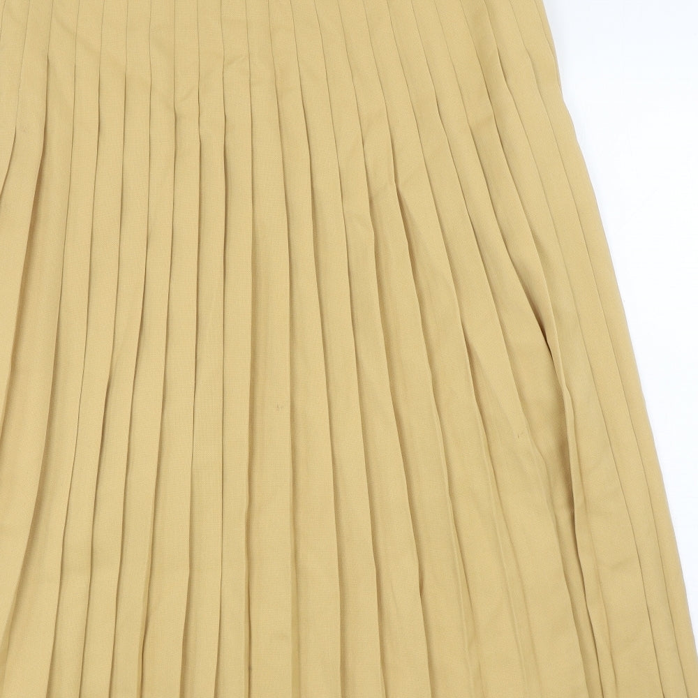 Viyella Womens Yellow Wool Pleated Skirt Size 14 Zip