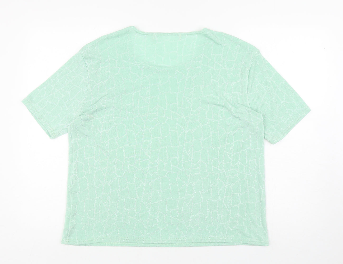 Preworn Womens Green Polyester Basic T-Shirt Size L Round Neck