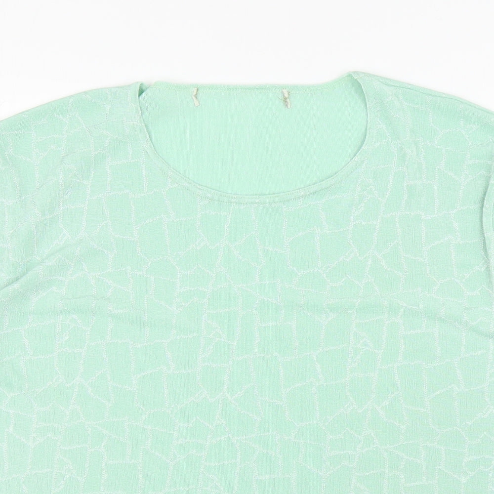 Preworn Womens Green Polyester Basic T-Shirt Size L Round Neck