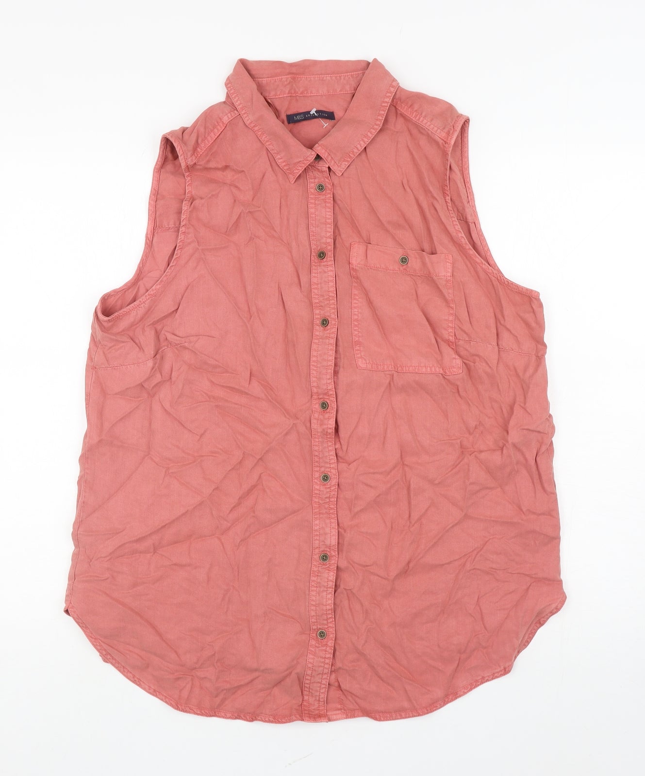 Marks and Spencer Womens Red Lyocell Basic Tank Size 18 Collared