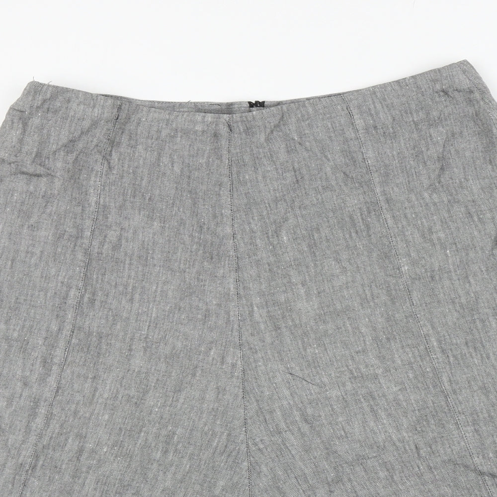 Marks and Spencer Womens Grey Linen Trumpet Skirt Size 16 Zip