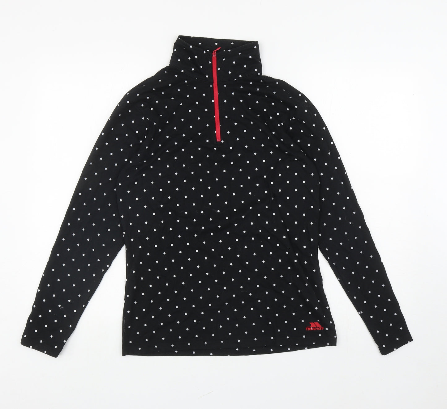 Trespass Womens Black High Neck Polka Dot Cotton Henley Jumper Size M