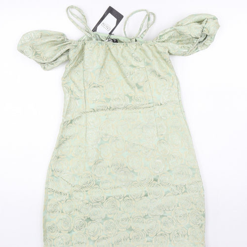 NAANAA Womens Green Floral Polyester Mini Size 10 Off the Shoulder Zip - Adjustable straps