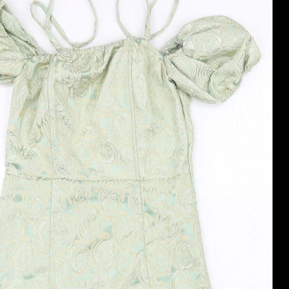 NAANAA Womens Green Floral Polyester Mini Size 10 Off the Shoulder Zip - Adjustable straps