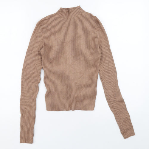 Bershka Womens Beige Roll Neck Viscose Pullover Jumper Size 30 - Ribbed fabric