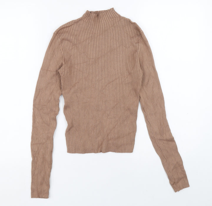 Bershka Womens Beige Roll Neck Viscose Pullover Jumper Size 30 - Ribbed fabric