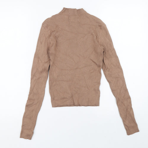 Bershka Womens Beige Roll Neck Viscose Pullover Jumper Size 30 - Ribbed fabric