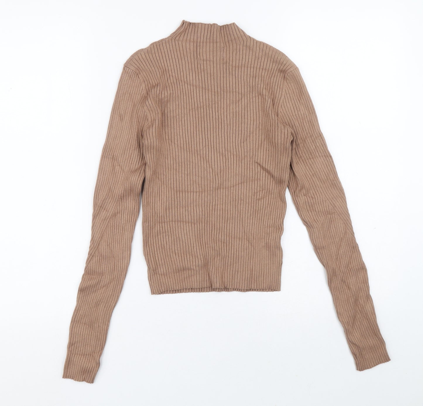 Bershka Womens Beige Roll Neck Viscose Pullover Jumper Size 30 - Ribbed fabric