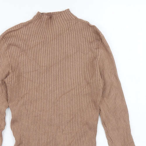Bershka Womens Beige Roll Neck Viscose Pullover Jumper Size 30 - Ribbed fabric