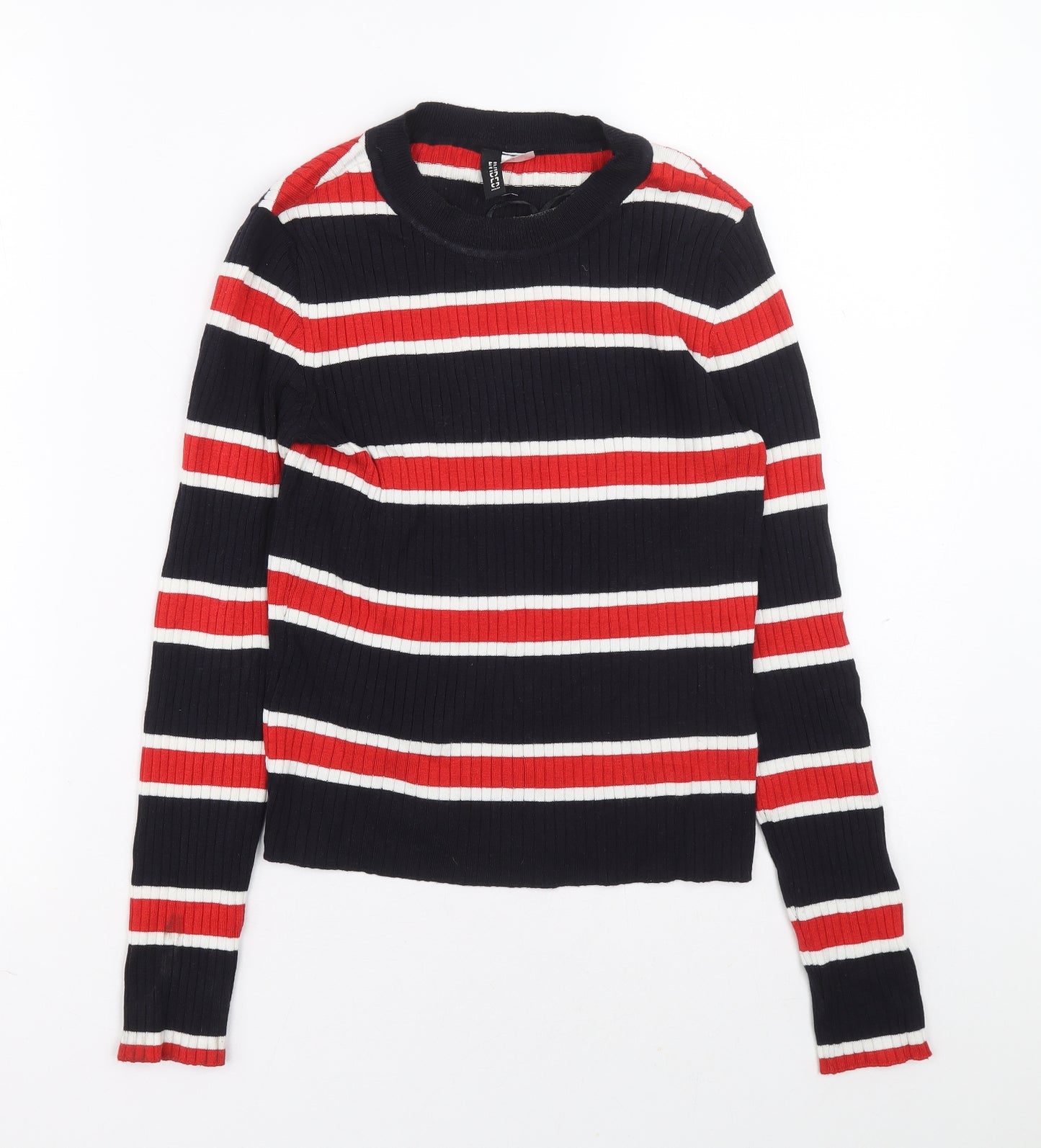 H&M Womens Multicoloured Crew Neck Striped Viscose Pullover Jumper Size S - Ribbed fabric