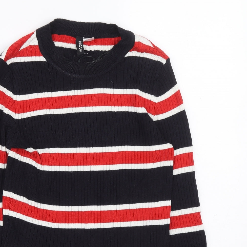 H&M Womens Multicoloured Crew Neck Striped Viscose Pullover Jumper Size S - Ribbed fabric