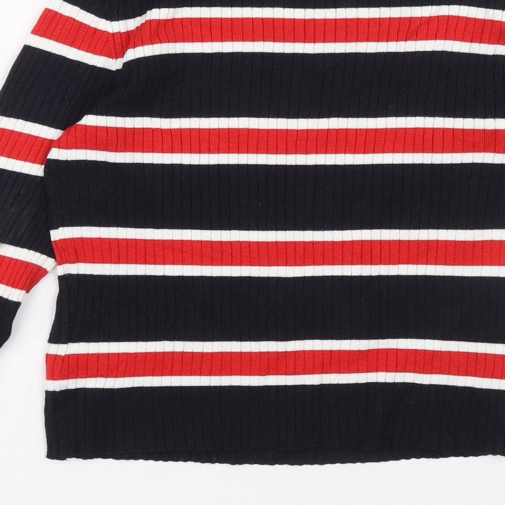 H&M Womens Multicoloured Crew Neck Striped Viscose Pullover Jumper Size S - Ribbed fabric