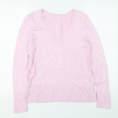 Preworn Womens Pink V-Neck Viscose Pullover Jumper Size 36