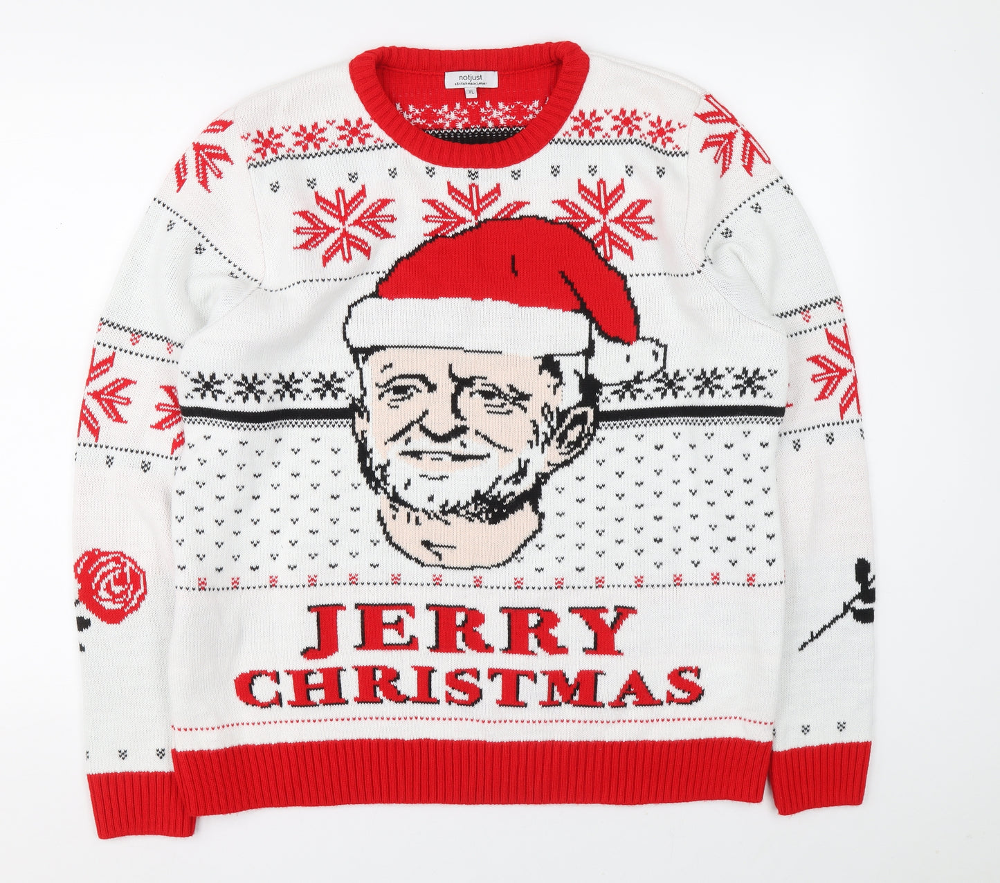 notjust Mens White Crew Neck Acrylic Pullover Jumper Size XL - Jeremy Corbyn Christmas