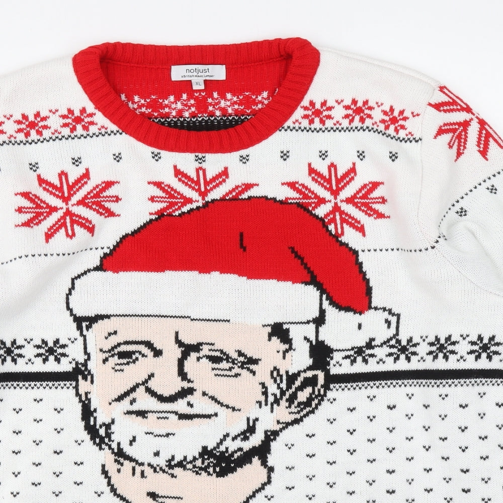 notjust Mens White Crew Neck Acrylic Pullover Jumper Size XL - Jeremy Corbyn Christmas