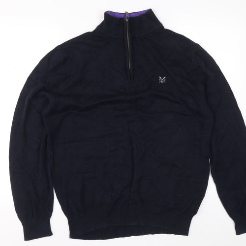 Crew Clothing Mens Blue High Neck Cotton Pullover Jumper Size XL
