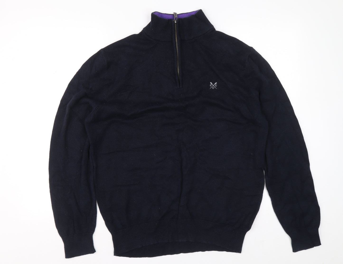 Crew Clothing Mens Blue High Neck Cotton Pullover Jumper Size XL