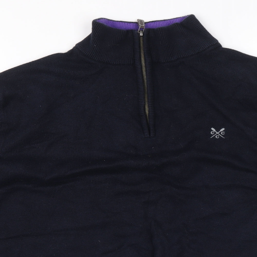 Crew Clothing Mens Blue High Neck Cotton Pullover Jumper Size XL