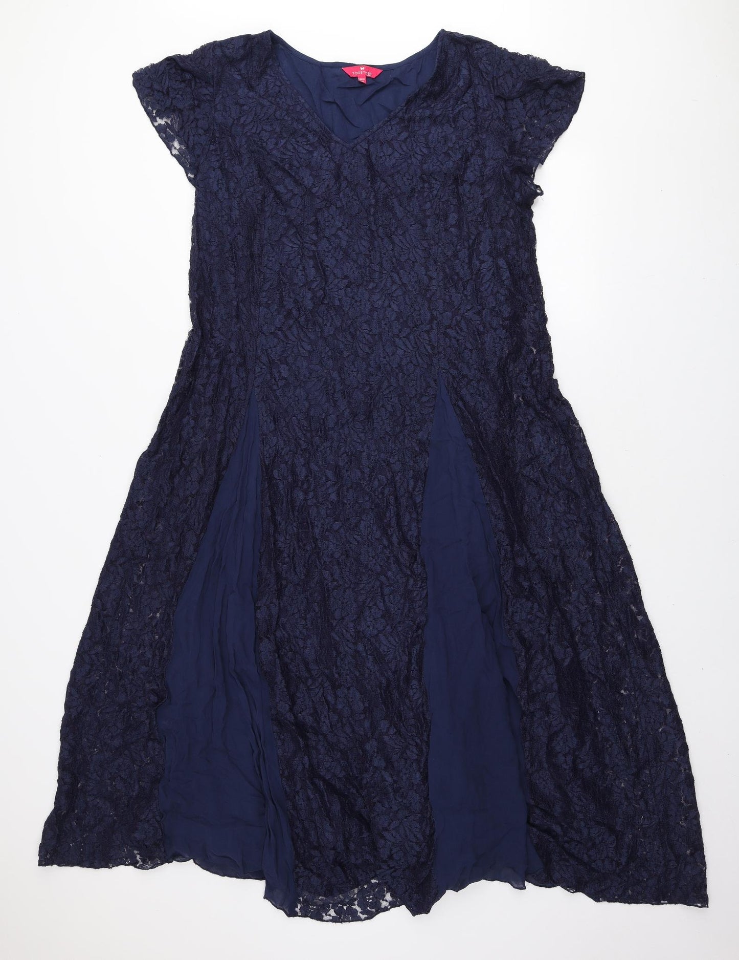 Together Womens Blue Floral Viscose Fit & Flare Size 18 V-Neck Pullover