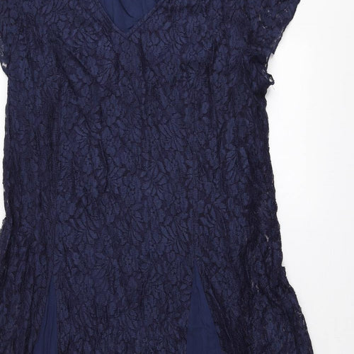 Together Womens Blue Floral Viscose Fit & Flare Size 18 V-Neck Pullover