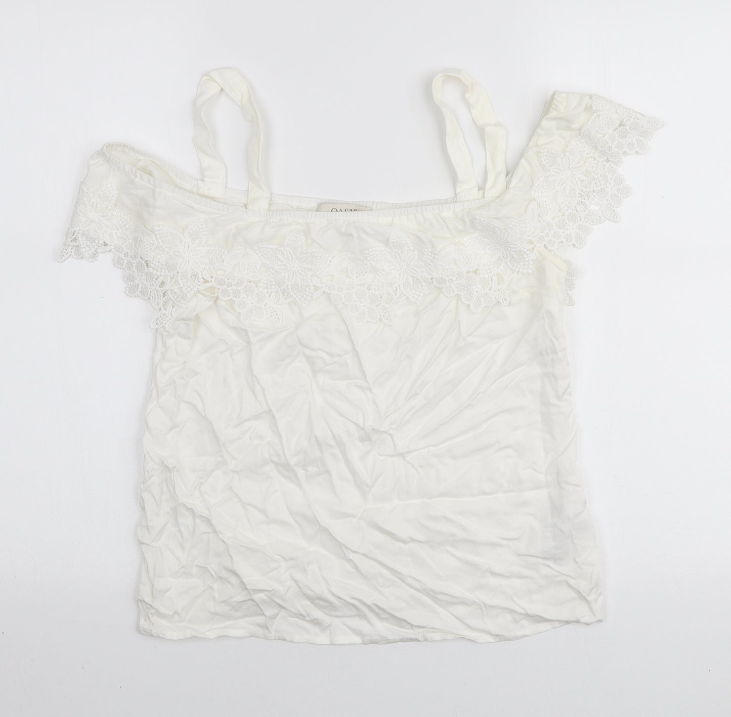 Oasis Womens White Viscose Basic Blouse Size 10 Off the Shoulder - Lace Detail