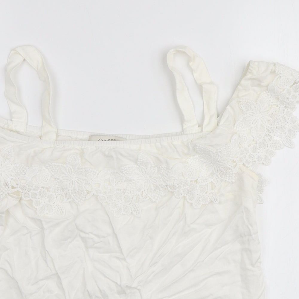 Oasis Womens White Viscose Basic Blouse Size 10 Off the Shoulder - Lace Detail