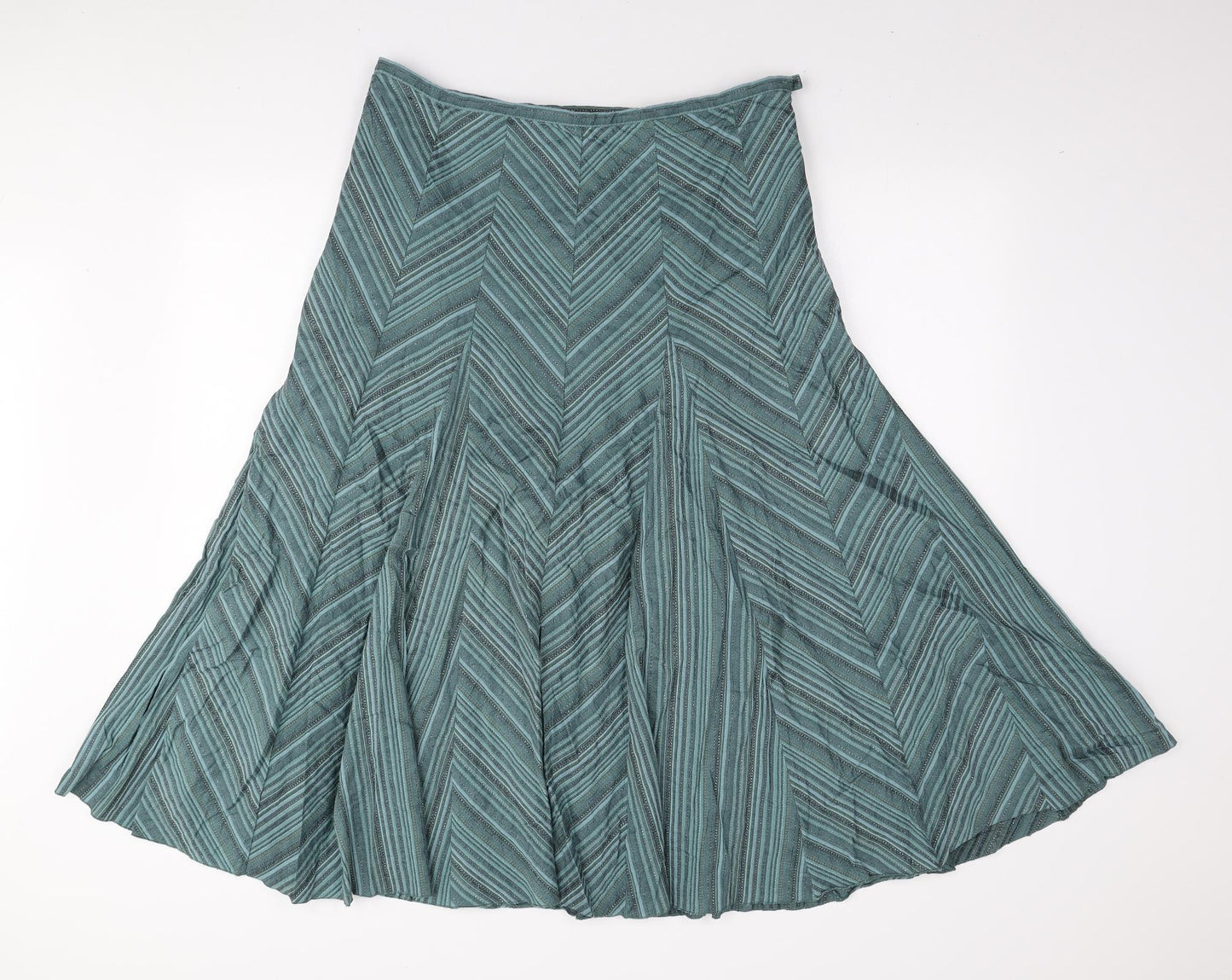 Marks and Spencer Womens Green Geometric Cotton Pleated Skirt Size 16 Zip