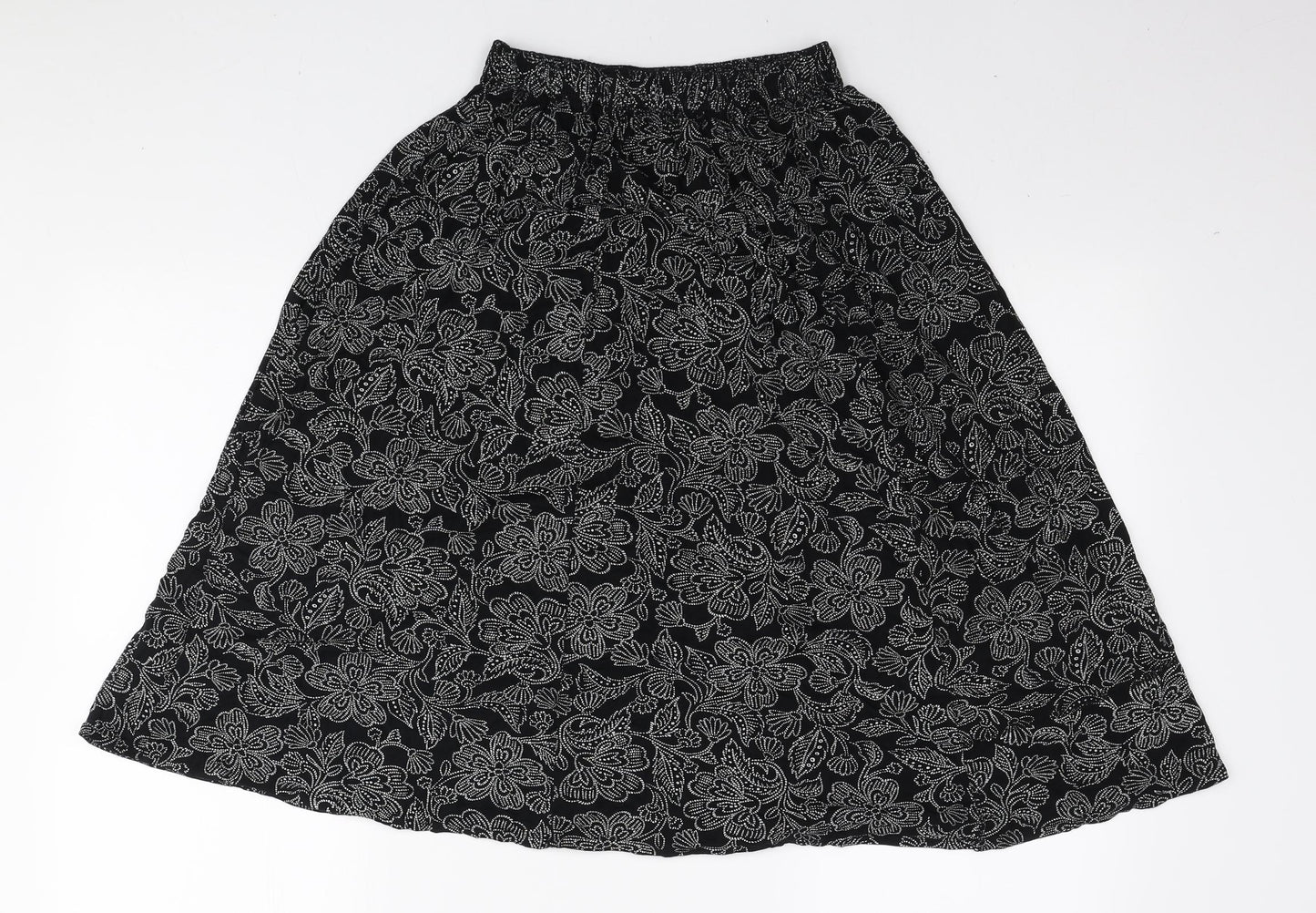 Preworn Womens Black Floral Polyester Swing Skirt Size M