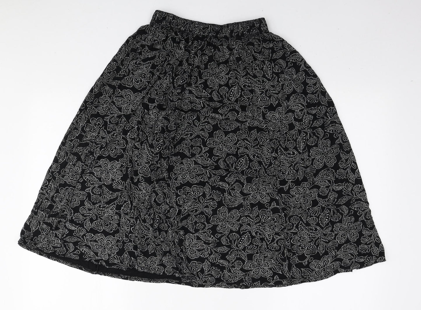 Preworn Womens Black Floral Polyester Swing Skirt Size M