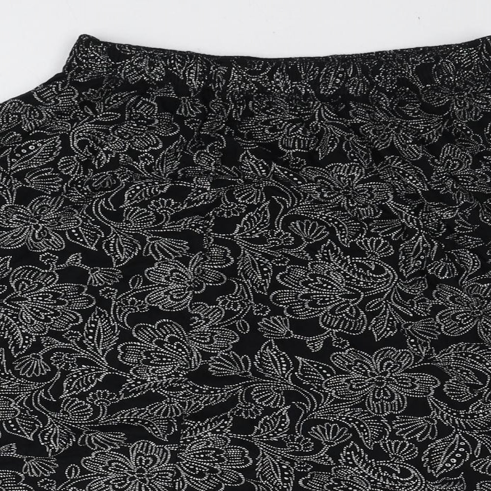 Preworn Womens Black Floral Polyester Swing Skirt Size M