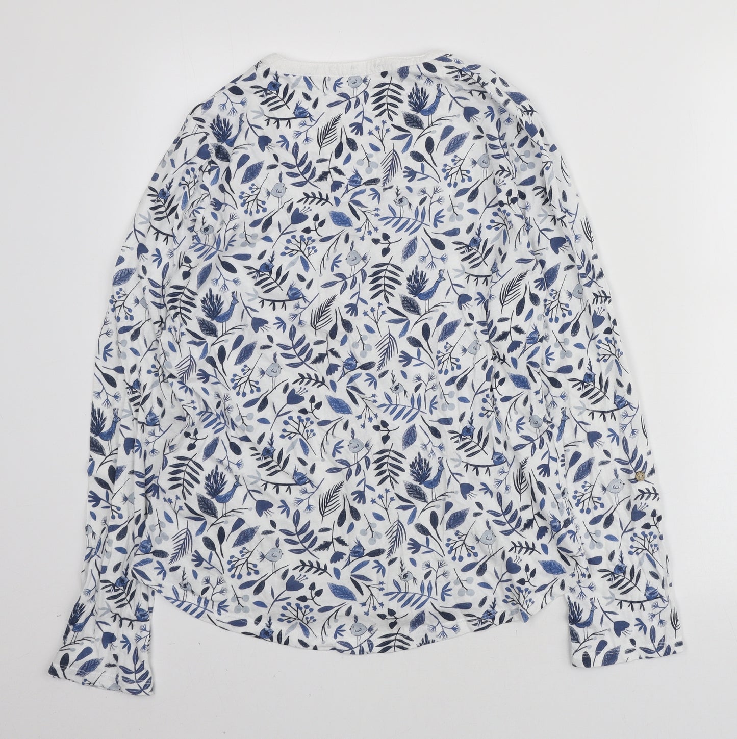 Debenhams Womens White Geometric Cotton Basic Button-Up Size 12 V-Neck