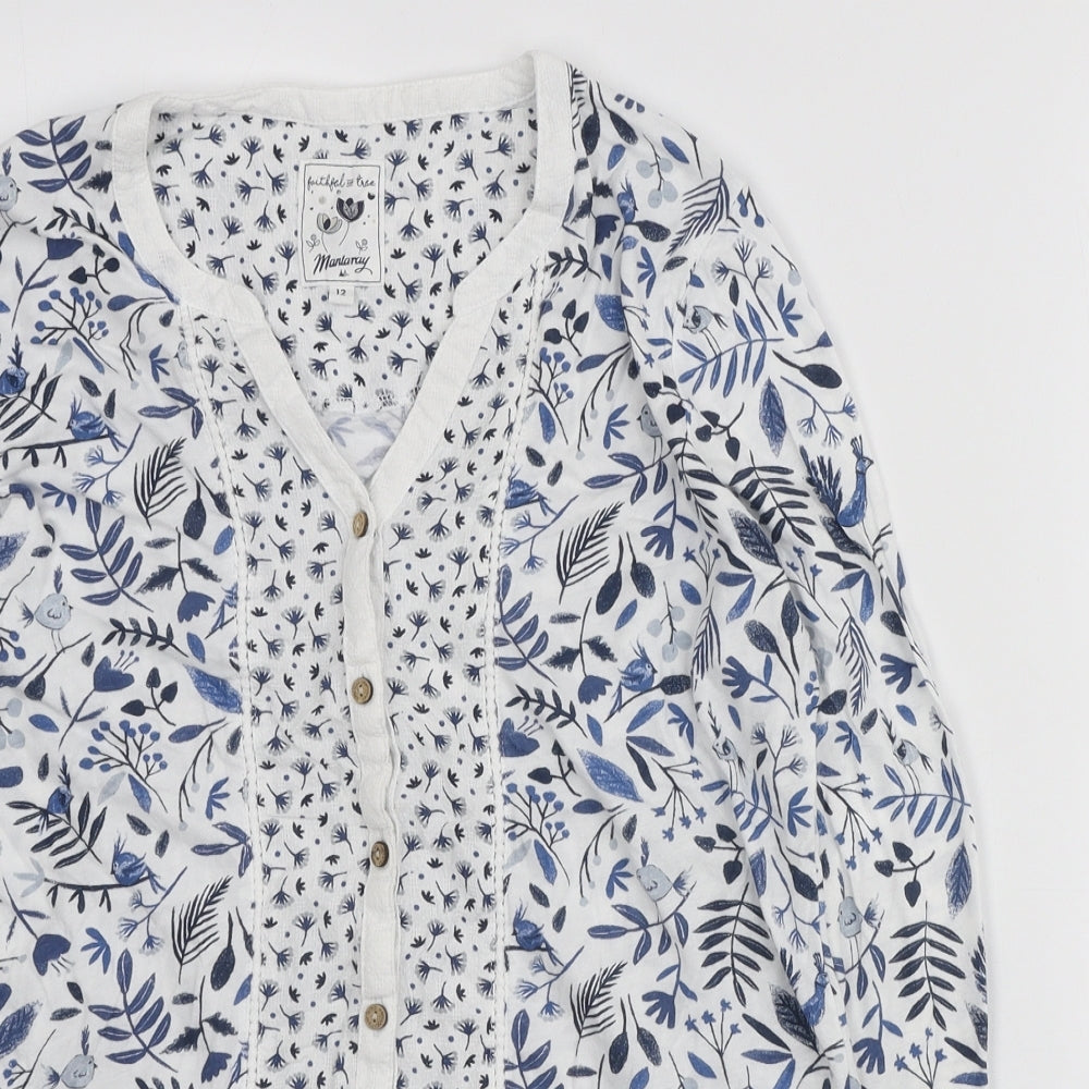 Debenhams Womens White Geometric Cotton Basic Button-Up Size 12 V-Neck