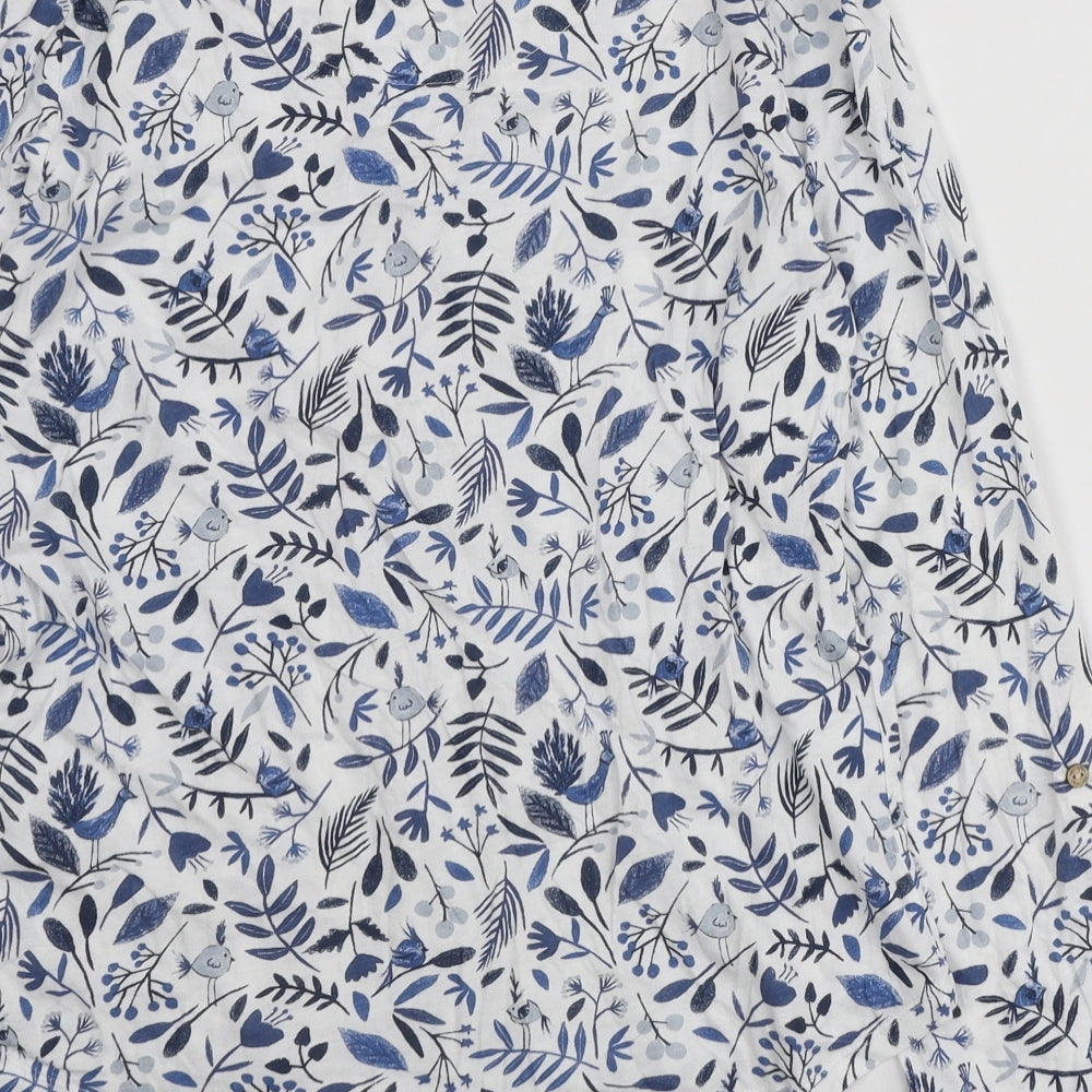 Debenhams Womens White Geometric Cotton Basic Button-Up Size 12 V-Neck
