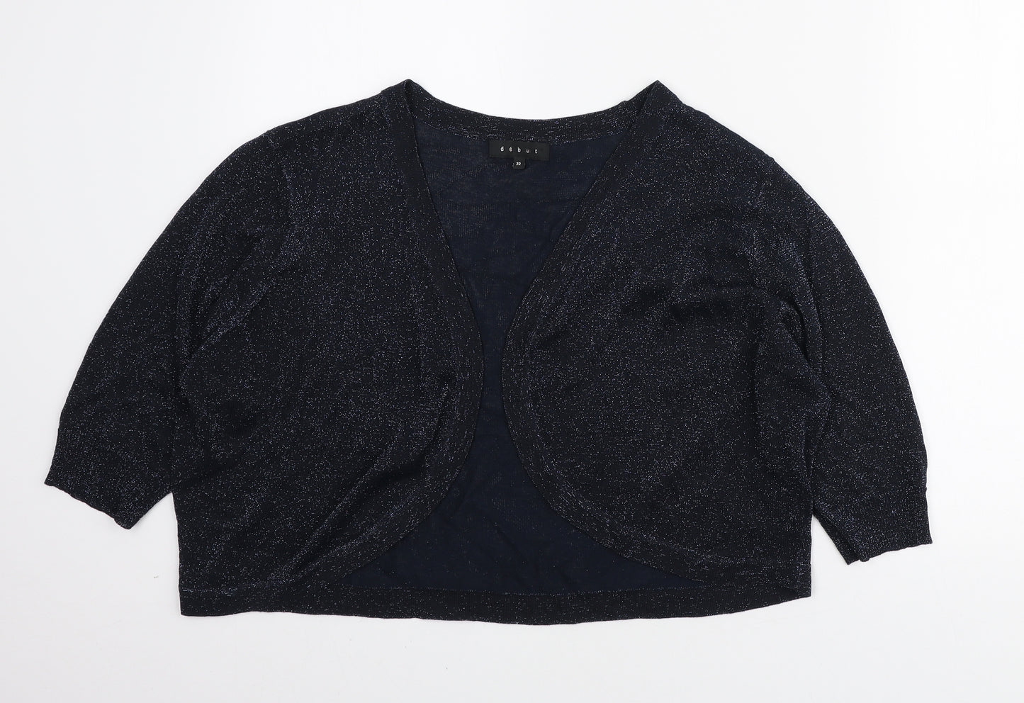 Debut Womens Blue V-Neck Polyester Shrug Jumper Size 22