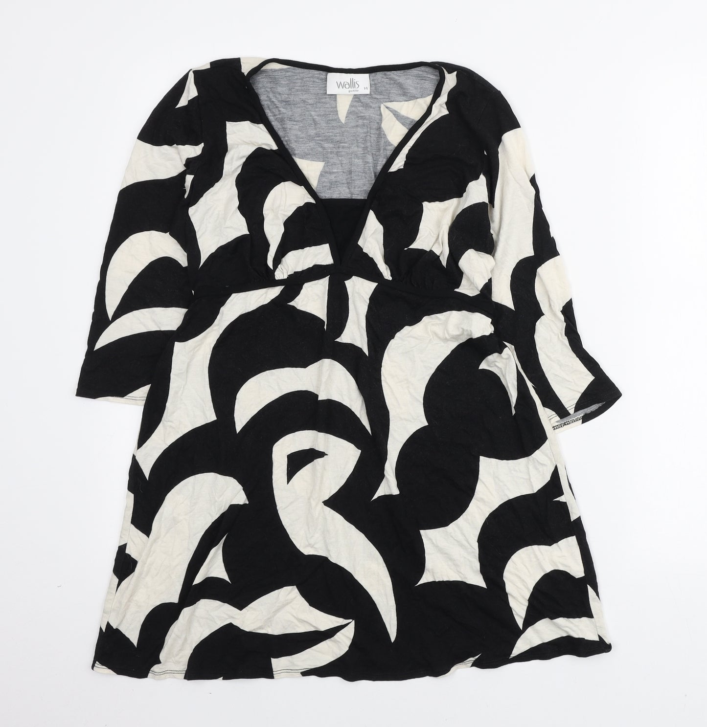 Wallis Womens Black Geometric Polyester Tunic T-Shirt Size 14 V-Neck