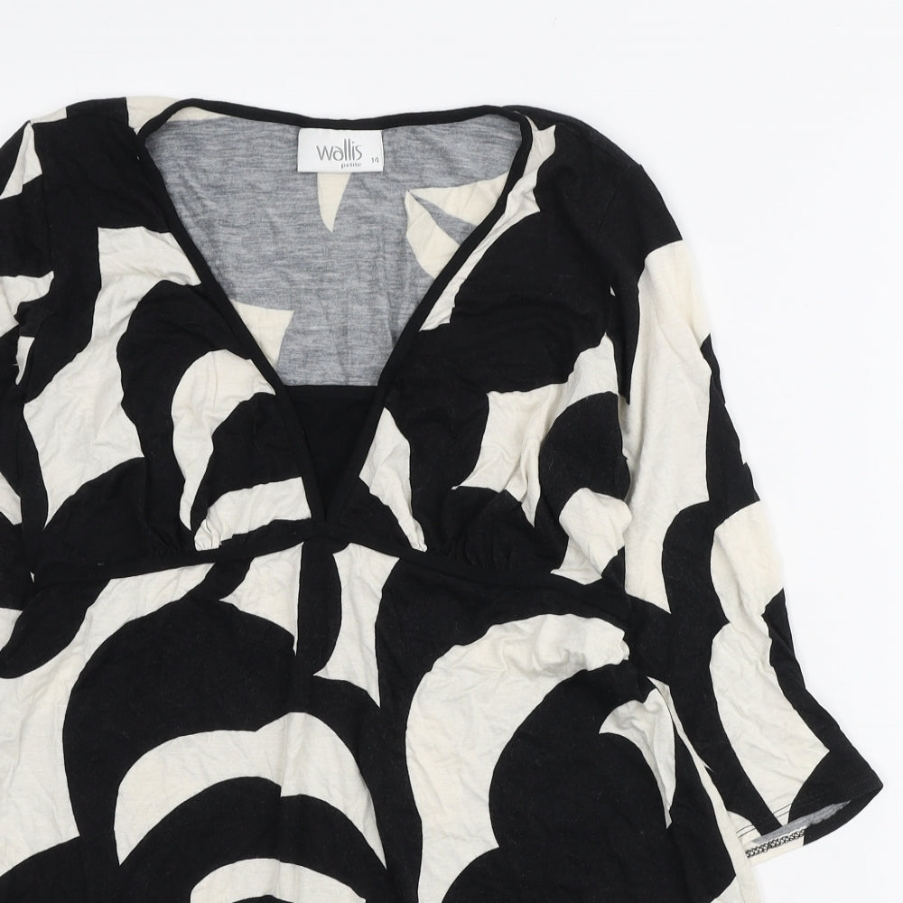 Wallis Womens Black Geometric Polyester Tunic T-Shirt Size 14 V-Neck