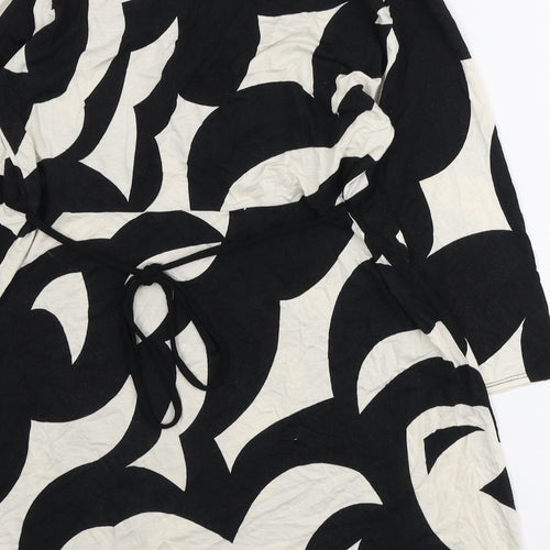 Wallis Womens Black Geometric Polyester Tunic T-Shirt Size 14 V-Neck