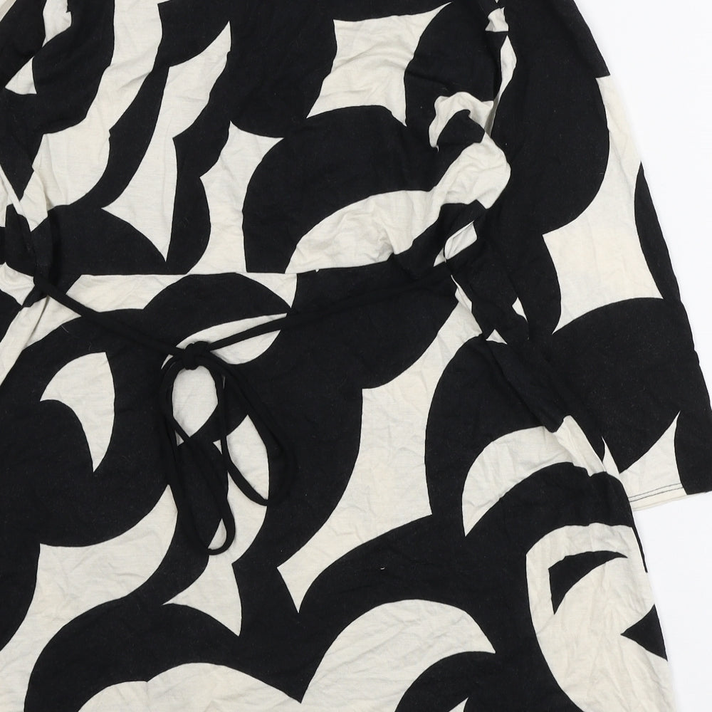 Wallis Womens Black Geometric Polyester Tunic T-Shirt Size 14 V-Neck