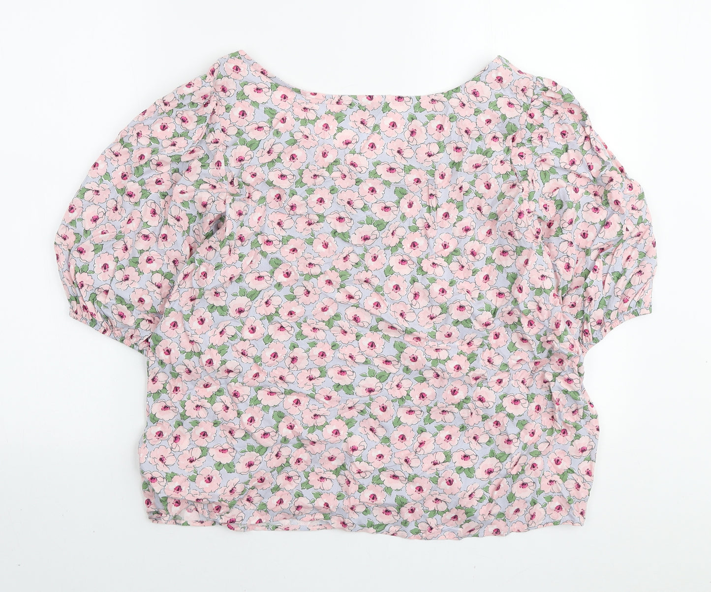 Papaya Womens Pink Floral Viscose Cropped T-Shirt Size 16 V-Neck